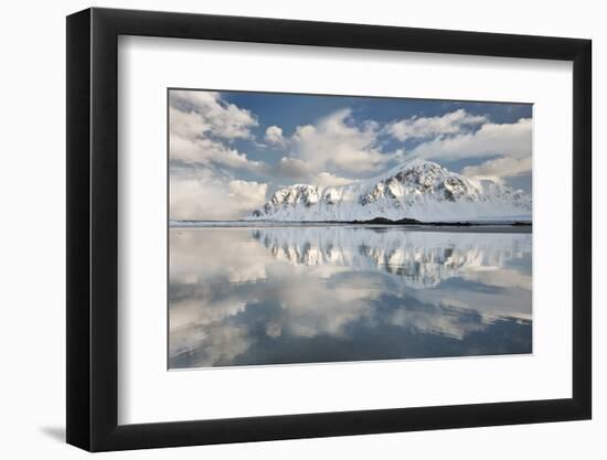 Morning Light Hits a Mountain on the Beach of Flakstad, Flakstadoya, Lofoten Islands, Norway-David Clapp-Framed Photographic Print