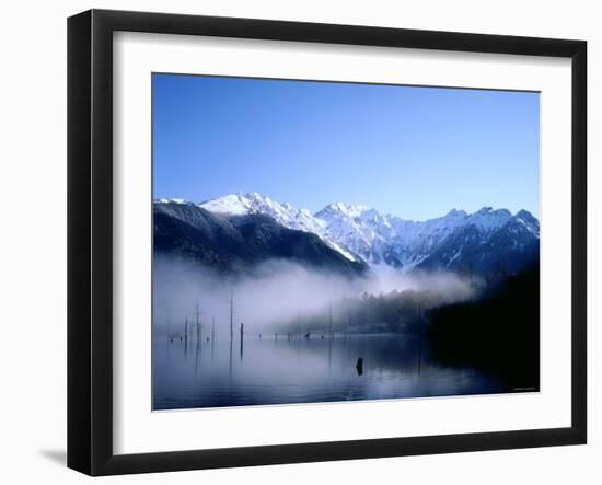 Morning Mist Covers Taisho-Ike Lake and Hodaka Mountain Range, Kamikochi, Nagano, Japan-null-Framed Photographic Print