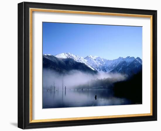 Morning Mist Covers Taisho-Ike Lake and Hodaka Mountain Range, Kamikochi, Nagano, Japan-null-Framed Photographic Print