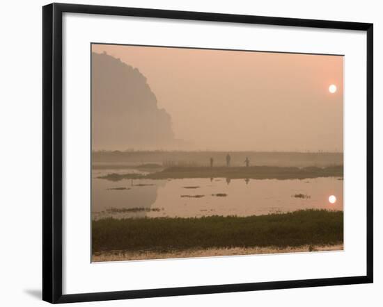 Morning Mist, Sunrise, Limestone Mountain Scenery, Tam Coc, Ninh Binh, North Vietnam-Christian Kober-Framed Photographic Print