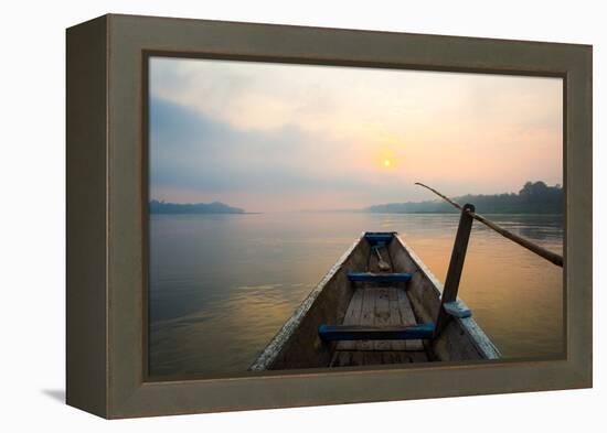 Morning of the Lake with  the Boat-jannoon028-Framed Premier Image Canvas