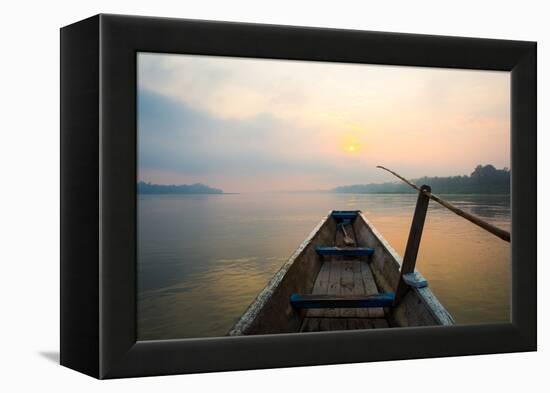 Morning of the Lake with  the Boat-jannoon028-Framed Premier Image Canvas