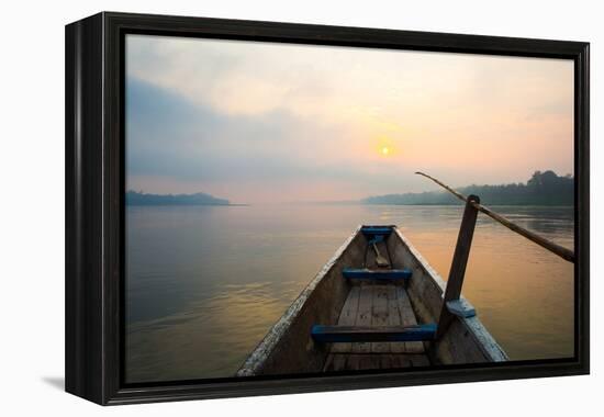 Morning of the Lake with  the Boat-jannoon028-Framed Premier Image Canvas