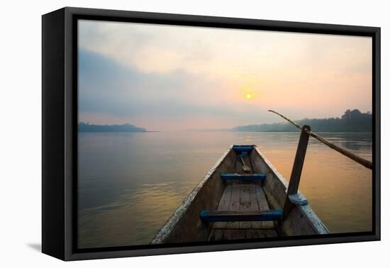 Morning of the Lake with  the Boat-jannoon028-Framed Premier Image Canvas