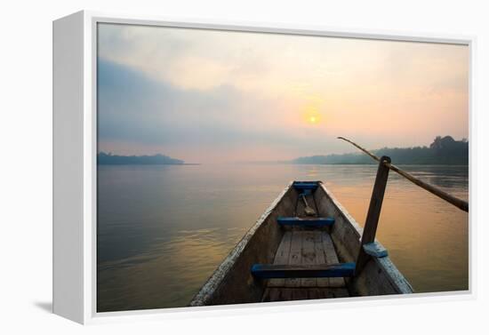 Morning of the Lake with  the Boat-jannoon028-Framed Premier Image Canvas