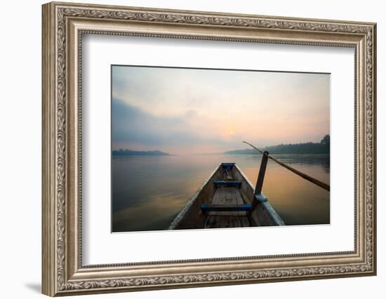 Morning of the Lake with  the Boat-jannoon028-Framed Photographic Print