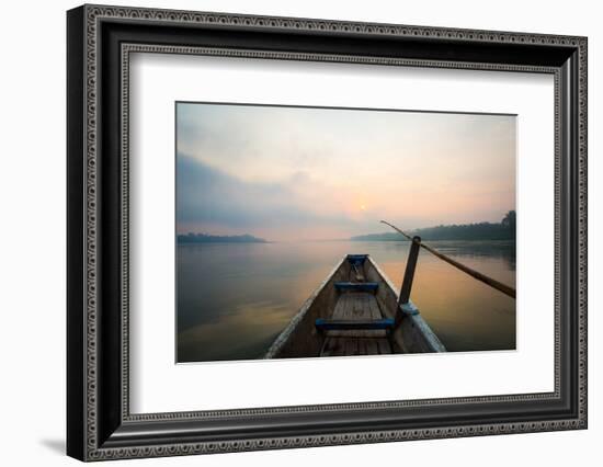 Morning of the Lake with  the Boat-jannoon028-Framed Photographic Print