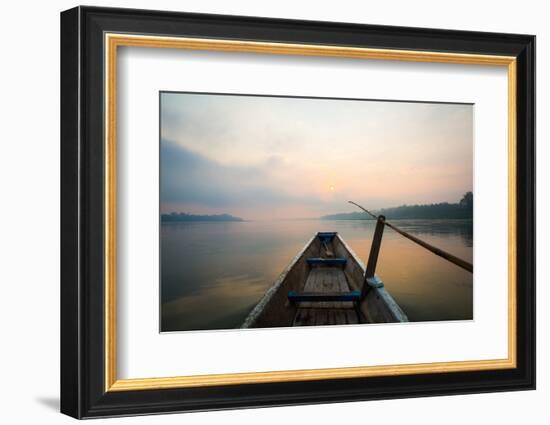 Morning of the Lake with  the Boat-jannoon028-Framed Photographic Print