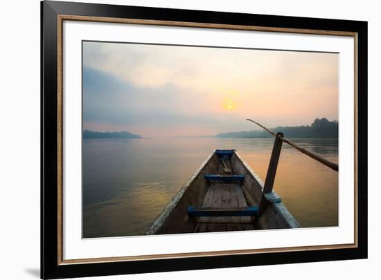 Morning of the Lake with  the Boat-jannoon028-Framed Photographic Print