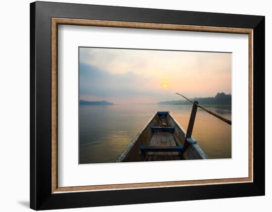 Morning of the Lake with  the Boat-jannoon028-Framed Photographic Print