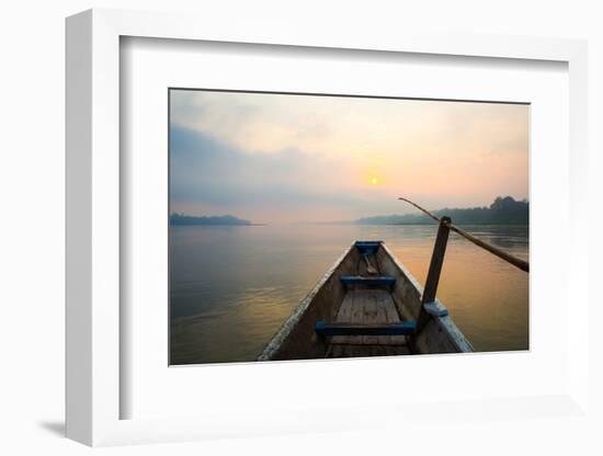 Morning of the Lake with  the Boat-jannoon028-Framed Photographic Print