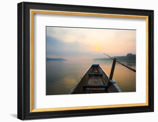 Morning of the Lake with  the Boat-jannoon028-Framed Photographic Print