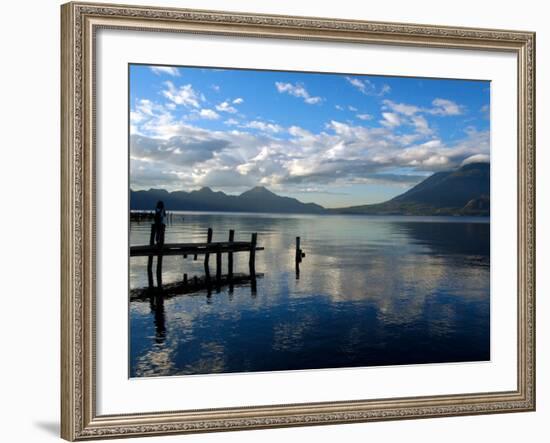 Morning on Lake Atitlan with Toliman Volcano, Panajachel, Solola, Western Highlands, Guatemala-Cindy Miller Hopkins-Framed Photographic Print