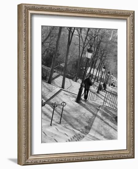 Morning on the Staircase to Montmartre, Rue Foyatier, Montmartre, Paris, France-Walter Bibikow-Framed Photographic Print