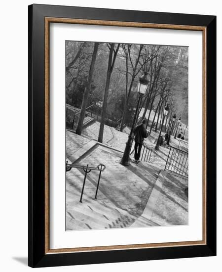 Morning on the Staircase to Montmartre, Rue Foyatier, Montmartre, Paris, France-Walter Bibikow-Framed Photographic Print