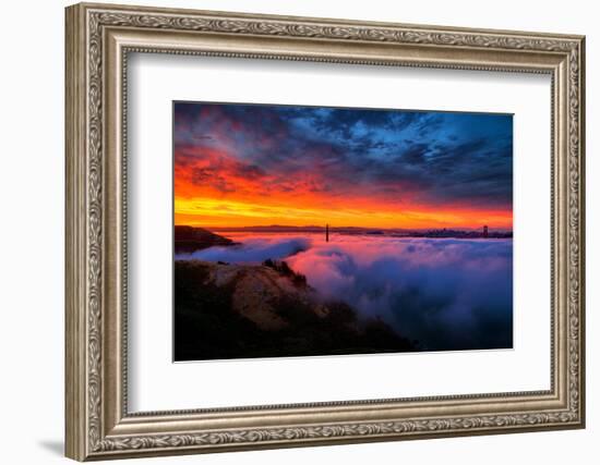 Morning Sky Fire Fog Golden Gate Bridge, San Francisco California Travel-Vincent James-Framed Photographic Print