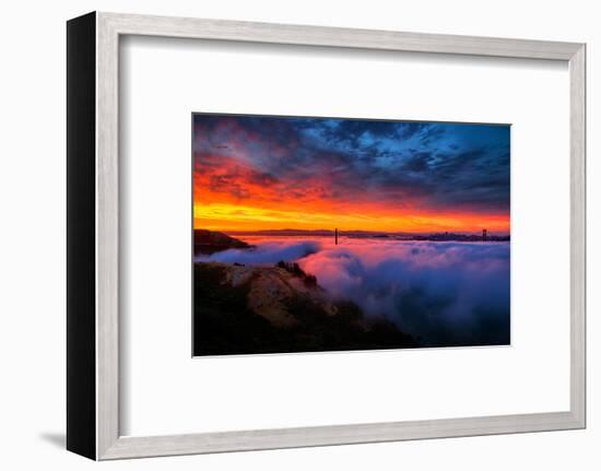 Morning Sky Fire Fog Golden Gate Bridge, San Francisco California Travel-Vincent James-Framed Photographic Print