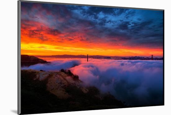 Morning Sky Fire Fog Golden Gate Bridge, San Francisco California Travel-Vincent James-Mounted Photographic Print