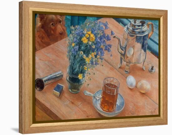 Morning (Still Life with Tea Pot, Glass of Tea and Vase of Flowers), 1918-Kosjma Ssergej Petroff-Wodkin-Framed Premier Image Canvas