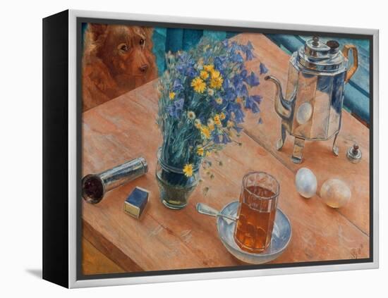 Morning (Still Life with Tea Pot, Glass of Tea and Vase of Flowers), 1918-Kosjma Ssergej Petroff-Wodkin-Framed Premier Image Canvas