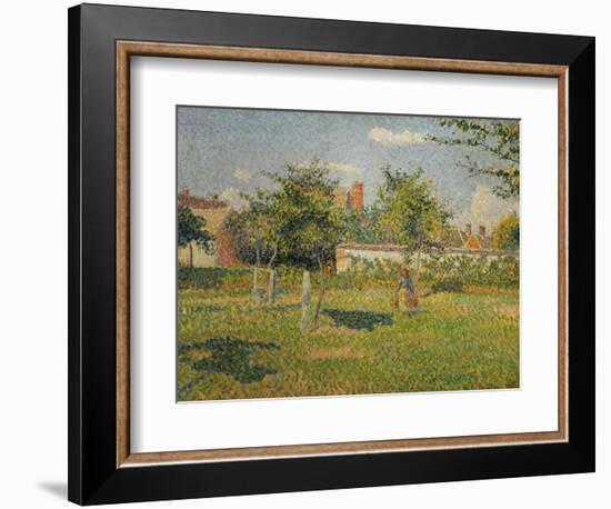 Morning Sun, Autumn, a Woman in an Orchard, Eragny, 1887-Camille Pissarro-Framed Giclee Print