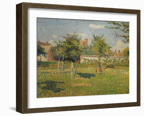 Morning Sun, Autumn, a Woman in an Orchard, Eragny, 1887-Camille Pissarro-Framed Giclee Print