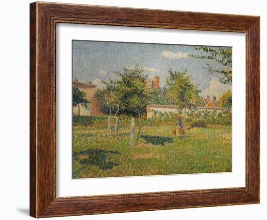 Morning Sun, Autumn, a Woman in an Orchard, Eragny, 1887-Camille Pissarro-Framed Giclee Print