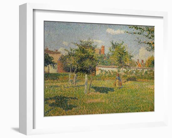 Morning Sun, Autumn, a Woman in an Orchard, Eragny, 1887-Camille Pissarro-Framed Giclee Print