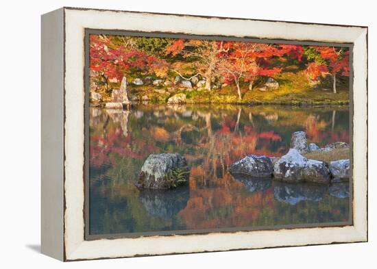 Morning Sunlight Illuminates Autumn Foliage and Reflections in Pond, Sogen Garden, Tenryuji Temple-Ben Simmons-Framed Premier Image Canvas