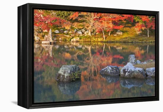 Morning Sunlight Illuminates Autumn Foliage and Reflections in Pond, Sogen Garden, Tenryuji Temple-Ben Simmons-Framed Premier Image Canvas