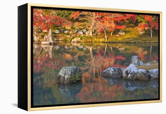 Morning Sunlight Illuminates Autumn Foliage and Reflections in Pond, Sogen Garden, Tenryuji Temple-Ben Simmons-Framed Premier Image Canvas