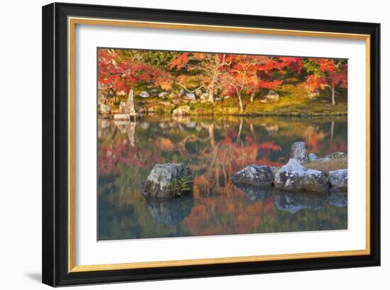 Morning Sunlight Illuminates Autumn Foliage and Reflections in Pond, Sogen Garden, Tenryuji Temple-Ben Simmons-Framed Photographic Print