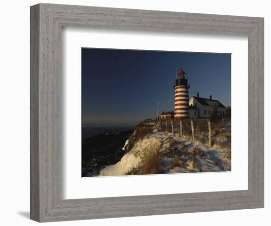 Morning Sunlight Strikes the West Quoddy Head Lighthouse, Lubec, Maine-Michael C. York-Framed Photographic Print