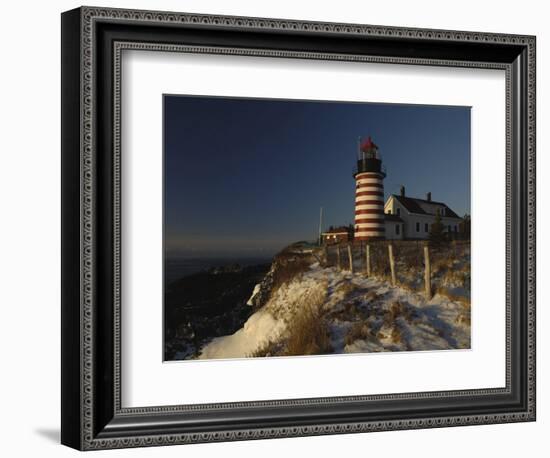 Morning Sunlight Strikes the West Quoddy Head Lighthouse, Lubec, Maine-Michael C. York-Framed Photographic Print