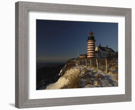 Morning Sunlight Strikes the West Quoddy Head Lighthouse, Lubec, Maine-Michael C. York-Framed Photographic Print