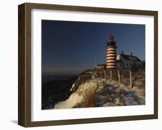 Morning Sunlight Strikes the West Quoddy Head Lighthouse, Lubec, Maine-Michael C. York-Framed Photographic Print