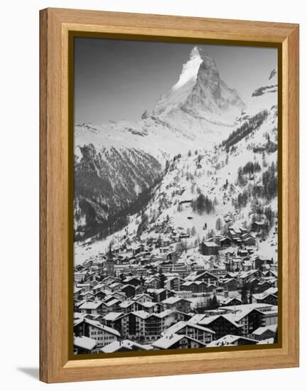 Morning Town View with Matterhorn, Zermatt, Valais, Wallis, Switzerland-Walter Bibikow-Framed Premier Image Canvas