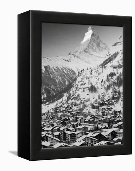 Morning Town View with Matterhorn, Zermatt, Valais, Wallis, Switzerland-Walter Bibikow-Framed Premier Image Canvas