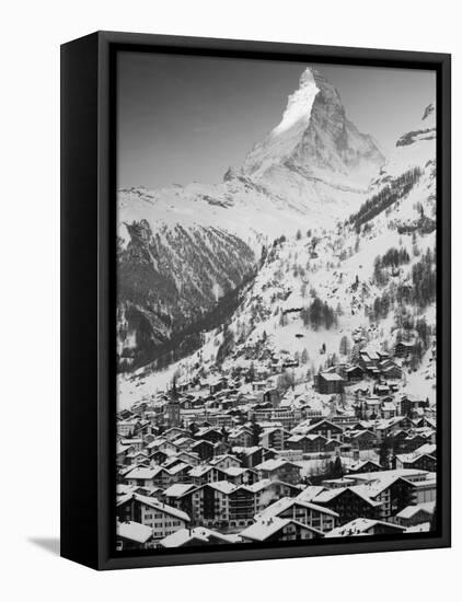 Morning Town View with Matterhorn, Zermatt, Valais, Wallis, Switzerland-Walter Bibikow-Framed Premier Image Canvas