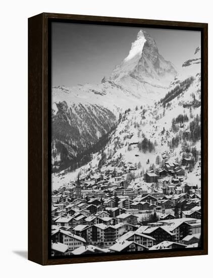 Morning Town View with Matterhorn, Zermatt, Valais, Wallis, Switzerland-Walter Bibikow-Framed Premier Image Canvas