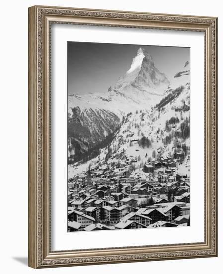 Morning Town View with Matterhorn, Zermatt, Valais, Wallis, Switzerland-Walter Bibikow-Framed Photographic Print