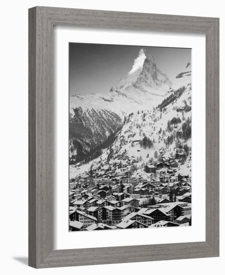 Morning Town View with Matterhorn, Zermatt, Valais, Wallis, Switzerland-Walter Bibikow-Framed Photographic Print