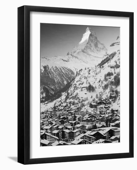 Morning Town View with Matterhorn, Zermatt, Valais, Wallis, Switzerland-Walter Bibikow-Framed Photographic Print