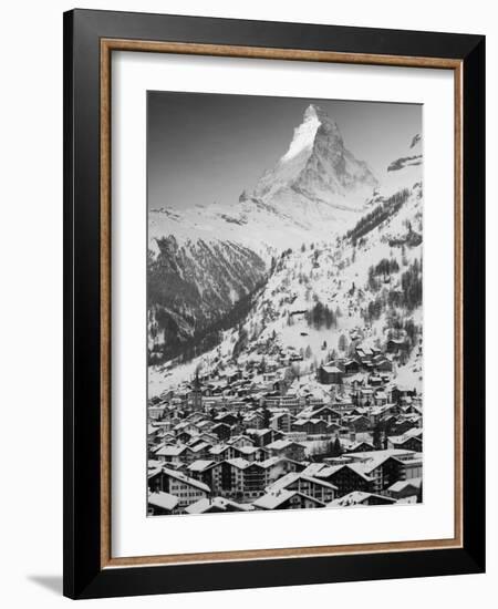 Morning Town View with Matterhorn, Zermatt, Valais, Wallis, Switzerland-Walter Bibikow-Framed Photographic Print