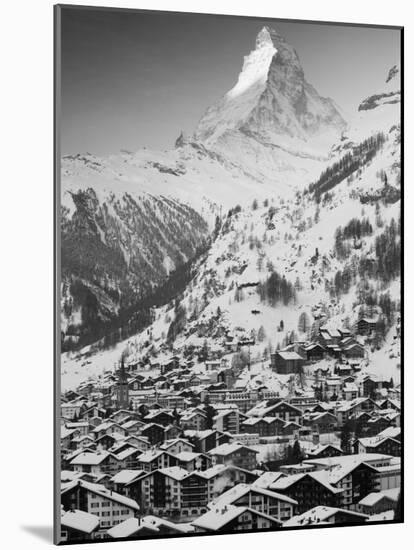 Morning Town View with Matterhorn, Zermatt, Valais, Wallis, Switzerland-Walter Bibikow-Mounted Photographic Print