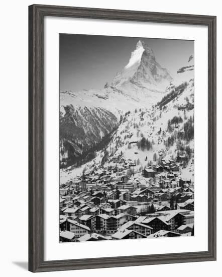 Morning Town View with Matterhorn, Zermatt, Valais, Wallis, Switzerland-Walter Bibikow-Framed Photographic Print