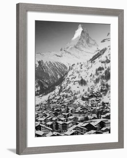 Morning Town View with Matterhorn, Zermatt, Valais, Wallis, Switzerland-Walter Bibikow-Framed Photographic Print