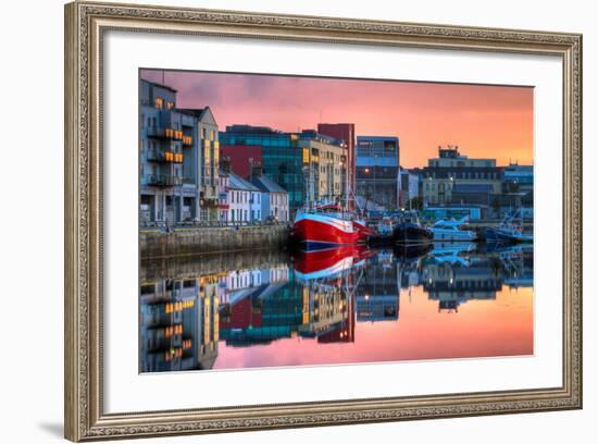 Morning View On Row Of Buildings And Fishing Boats In Docks, Hdr Image-rihardzz-Framed Art Print