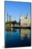 Morning water reflections of building at Port Vell, Old Harbor, Barcelona, Spain-null-Mounted Photographic Print