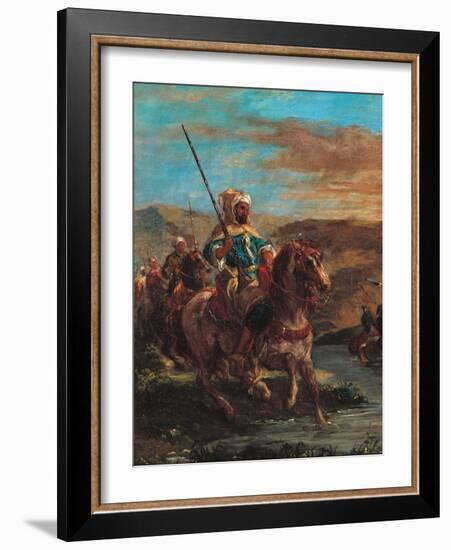 Moroccan Horsemen Crossing a Ford-Eugene Delacroix-Framed Art Print